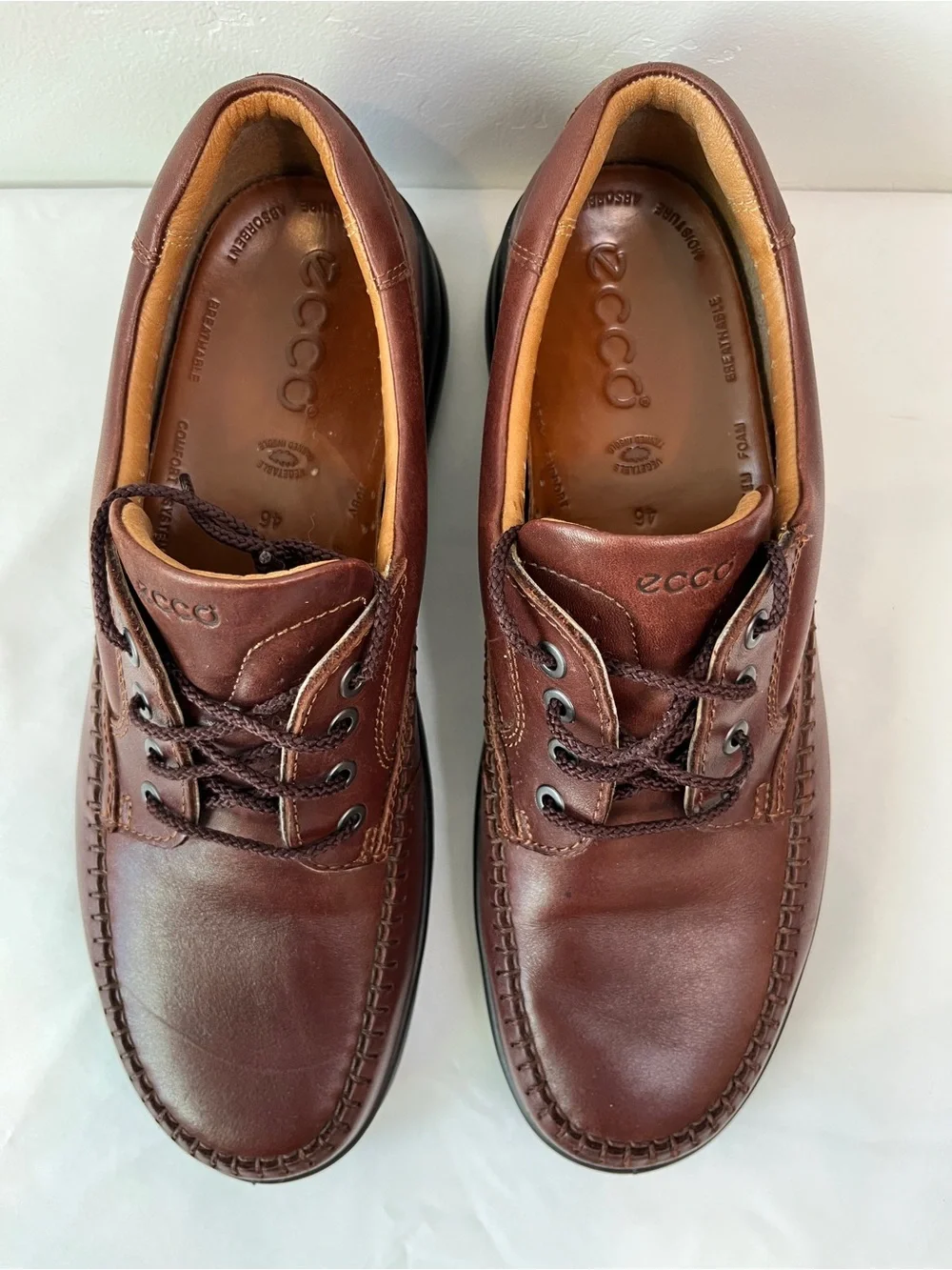 ECCO Seawalker Brown Leather Moc Toe Oxford Comfort Shoes Mens EU 46 US 12